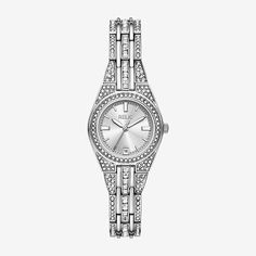 Dazzle in time for the holidays with our updated silver-tone queen's court Pavé watch featuring sparkling clear stones on the dial, bezel, and bracelet.Number of Batteries: 1Included: 1 Watch(es)Features: Quick ShipBattery Type: Lithium IonJewelry Closure: Fold Over ClaspPower Source: Battery (included)Watch Movement: QuartzWater Resistance: 30mBand Color: Silver ToneDial Color: Silver ToneMetal Color: Silver ToneCase Thickness: 8mmCase Width: 28mmWatch Band Length: 6 3/4 InchBand Content: Metal Silver Crystal Watch With Rhinestones, Metal Watches With Rhinestones Round Dial, Silver Crystal Watch With Round Dial, Timeless Silver Watches With Bling, Timeless Silver Bling Watch, Silver Watches With Rhinestones, Silver Crystal Watch, Silver Crystal Watch For Formal Occasions, Silver Quartz Crystal Watch