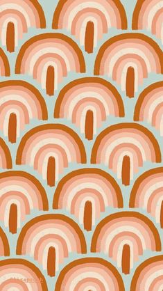 an orange and pink abstract pattern on a light blue background, with small circles in the middle