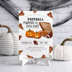 a football themed birthday party with pumpkins and pizza