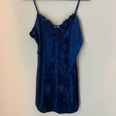 Nwt Secret Treasures Blue Velvet Slip-Dress/Night Gown There Is A Floral Stitched Design At The Top, As Shown In The Photos Perfect Condition Open To Offers Fitted Blue V-neck Nightgown, Blue V-neck Slip Dress For Sleep, Blue Slip Dress With Spaghetti Straps For Loungewear, Blue Fitted Slip Dress For Sleep, Blue Camisole Dress For Loungewear, Blue Sleeveless Slip Dress For Sleep, Blue Sleeveless Mini Dress For Loungewear, Blue Spaghetti Strap Slip Dress For Sleep, Blue V-neck Party Sleepwear