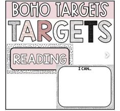 the boho targets target is shown in black and white, with pink writing on it