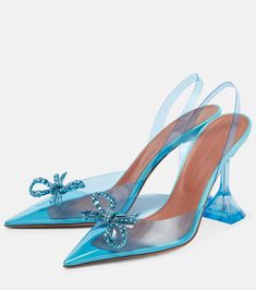 Amina Muaddi Rosie, Aqua Heels, Amina Muaddi Shoes, Blue Pumps, Gorgeous Clothes, Amina Muaddi, Polyvinyl Chloride, Perfect Shoes, Slingback Pump