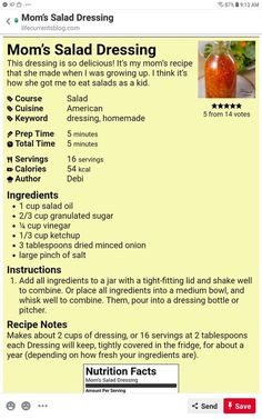 a recipe for mom's salad dressing