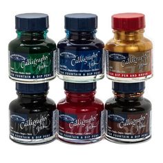 Calligraphy Ink Intro Set 6ct - Winsor and Newton Pen Fountain, Winsor And Newton, Technical Pen, Dip Pen Ink, Writing Accessories, Calligraphy Ink, Grayscale Coloring, Dip Pen, Paint Marker