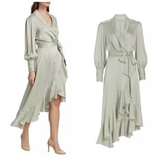 Crafted Of Silk, This Zimmermann Midi-Dress Is Designed In An Elegant Wrap-Style. Shawl Collar Surplice Neck Long Sleeves Tie-Waist 100% Silk Size 1= Us4-6 Nwt Elegant Silver Silk Dress, Elegant Fitted Silver Midi Dress, Elegant Silver Midi Dress For Wedding, Silver Silk Dress For Cocktail, Fitted Silver Silk Dress, Elegant Silver Midi Dress For Formal Occasions, Silver Silk Dress For Spring, Elegant Silver Midi Dress For Cocktail, Silver Silk Cocktail Dress