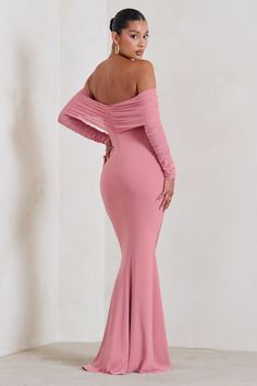 Pretty Perfect Blush Pink Maternity Ruched Mesh Bardot Maxi Dress – fashionmomo Pink Maternity Dress, Fishtail Skirt, Mesh Sleeves, Sheer Sleeves, Maternity Dresses, Blush Pink, Cut Out, Blush, Maxi Dress