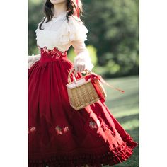 A classic dress embroidered with sweet red strawberries. The bright red strawberries drawn along with the geometrically arranged embroidery look like a framed painting. The back is decorated with lace-up, the waist part is decorated with ribbons, and the skirt part is decorated with ruffles. You will be fascinated by the graceful silhouette that gently spreads out. 
 
 
 Reservation deadline 
 
 December 12th (Tuesday) 13:00 
 
 
 Item 
 
 Skirt (long length) 
 Skirt (middle length) 
 Corset 
 B Red Long Dress With Ruffled Skirt, Red Dresses With Ruffled Long Skirt, Red Dress With Ruffles And Long Skirt, Fitted Red Skirt With Floral Embroidery, Blouse Corset, Corset Blouse, White Short Sleeve Blouse, White Long Sleeve Blouse, 12 December