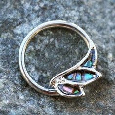 Snap-in Captive Bead Ring / Septum Ring • Natural Abalone shell pieces on Angel Wing • Easy snap-in jewelry • Ring Thickness : 16GA | 1.2mm • Ring Diameter : 3/8" | 10mm • Material : 316L Stainless Steel, Zinc Alloy, Abalone Shell Nice Nose, Captive Bead Ring, Septum Piercing Jewelry, Nose Ring Jewelry, Dragonfly Jewelry, Septum Jewelry, Nose Jewelry, Nose Rings, Ring Photos