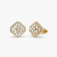 Diamond Earrings / 14k Gold Baguette Diamond Earrings in Halo Setting / 0.63 ct Statement Diamond Earrings by Ferkos Fine Jewelry Item Details * Made to Order. * Gold Kt: 14K * Custom Gold Color: Rose Gold, Yellow Gold, White Gold * Length & Width: 9.5 x 9.5 MM * Baguettes Diamonds: 18 Pcs 2.4 x 1.3 MM * Round Diamonds: 64 Pcs 0.90 MM * Total CTW: 0.63 (pair) * Diamond Color-Clarity: G Color VS / SI * Setting Type: Prong Setting ▶ Want to find out more? Check out my shop http://etsy.me/2lUcVnH ▶ Baguette Diamond Earrings Fine Jewelry, Fine Jewelry Cubic Zirconia Diamond Earrings With Baguette Diamonds, Fine Jewelry Cubic Zirconia Diamond Earrings With Baguettes, Diamond Earrings With Baguette Cut And Baguette Diamonds, Diamond Earrings With Baguette Cut, Baguette Cut Diamond Earrings With Baguette Diamonds, Formal Baguette Cubic Zirconia Earrings, Diamond Baguette Earrings For Weddings, Formal Fine Jewelry Cluster Earrings With Baguette Diamonds