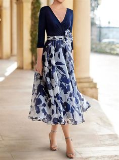 Fabric: Chiffon   Silhouette: A Line   Hemline/Train: Floor Length   Embellishment:         Flower           Sleeve:         3/4 Sleeves           Shown Color: As Pic Dress Formal Wedding Guest, Gown Elegant, Floral Dress Formal, Brooch Flower, Crystal Brooch, Flower Dress, Dress Formal