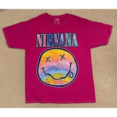 Nwot Forever 21 Nirvana Rainbow Smiley Pink Tee Features/Description: Hot Pink T-Shirt. Front Of The Shirt Has Large Nirvana Rainbow Smiley Graphics. Condition: New, Without Tags. No Damages Or Stains. Shirt Has Never Been Worn Or Washed. Measurements: Garment Is Labeled Size L/Xl. Please See Measurements To Determine An Accurate Fitting On You. Measurements Are Taken Laying Flat And Are Approximations: Chest: 20.5” Length: 27.5” Color Of The Garment May Appear Different Due To Lighting And Scre Forever 21 Relaxed Fit T-shirt For Summer, Forever 21 Relaxed Fit Summer T-shirt, Forever 21 Graphic Print Crew Neck T-shirt, Forever 21 Short Sleeve Graphic T-shirt, Forever 21 Letter Print T-shirt For Summer, Forever 21 Graphic Tee For Streetwear, Forever 21 Relaxed Fit Short Sleeve T-shirt, Forever 21 Letter Print T-shirt For Streetwear, Forever 21 Graphic Print T-shirt For Streetwear