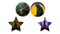 four star shaped photos with one man standing in front of the camera and three other stars behind them