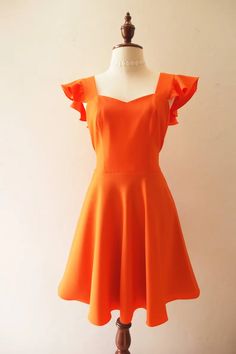 OLIVIA Orange Dress Orange Bridesmaid Dress Swing Dance | Etsy Cute Ruffled Bridesmaid Dress, Cute Bridesmaid Dresses With Ruffles, Cute Ruffled Dresses For Bridesmaids, Orange Party Dress With Sweetheart Neckline, Orange Fitted Dress With Sweetheart Neckline, Flirty Sleeveless Orange Dress, Fitted Orange Dress With Sweetheart Neckline, Orange Ruffled Sundress, Orange Sundress With Ruffles