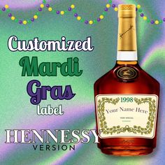 a bottle of mardi gras label on a colorful background