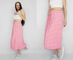 "Bright red and white striped and pleated skirt with lining and elastic waist. Very light and comfortable, will be perfect for summer and festivals. Will look great with sailor inspired outfit. In great vintage condition. Measured laying flat - double for circumference: Waist: 15\" (38 cm) Length: 29.5\" (75 cm) Tag: ANNABELLE, tagged as size 42 Model in the photo is size S More from Vintage Finds: https://www.etsy.com/shop/somethingmustbehere We also make linen, knit and crochet items: https:// Striped Pleated Skirt Bottoms For Summer, Striped Pleated Skirt For Summer, Spring Beach Striped Skirt, Spring Striped Maxi Skirt With Lining, Striped Maxi Skirt With Lined Skirt For Spring, Red Pleated Maxi Skirt For Summer, Summer Striped Flowy Skirt, Casual Striped Pleated Skirt, Striped Skirt For Summer Vacation