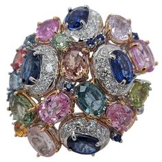 Fabulous 18kt white gold ring with diamonds and semi precious stones Semi precious stones: 16 Ct Diamonds: 20 diamonds: Ca 1 ct. Material: 18kt white gold Ring size: 55 EU / 7.25 US ( can be reized for free) Total weight: 20.5 gram / 0.720 oz / 13.2 dwt Oval Multicolor Diamond Gemstones, Multicolor Diamond Gemstones With Accents, Fine Jewelry Platinum Multi-stone Gemstones, Platinum Multi-stone Gemstones In Fine Jewelry Style, Fine Multi-stone Platinum Gemstones, Multicolor Sapphire Ring With Diamond Accents, Beautiful Tiaras, White Gold Diamond Rings, Royal Jewelry