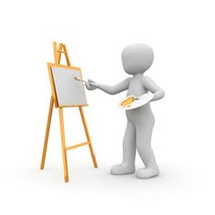 a person standing in front of a easel with a paintbrush and palette on it