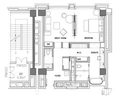 the floor plan for a two bedroom apartment with an attached bathroom and living room area