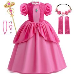 Behold the Princess Pink Fairy Dress for Girls, a magical ensemble that will make your little one feel like the belle of the ball! This stunning dress is the perfect choice for any young girl who loves to dream and play. Crafted with exquisite attention to detail and made from the highest quality materials, this Peach Princess Peach Dress, Princess Peach Costume, Princess Peach Cosplay, Peach Cosplay, Peach Costume, Costume For Girls, Dirndl Outfit, Strapless Tube Dress, Trendy Spring Outfits