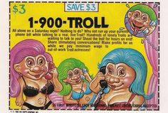 an advertisement for troll dolls with two women talking on cell phones and one man holding a phone