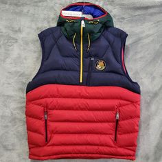 Polo Ralph Lauren Big Crest Cookie Patch Hooded Pullover Puffer Vest Men’s Nwt Item Condition Is New With Tags Red Hooded Jacket With Pockets For Cold Weather, Functional Red Outerwear With Drawstring Hood, Red Functional Outerwear With Drawstring Hood, Red Functional Hooded Winter Jacket, Red Functional Hooded Jacket For Winter, Red Outerwear With Drawstring Hood For Outdoor Activities, Red Hooded Jacket With Detachable Hood For Outdoor, Sporty Red Outerwear With Detachable Hood, Casual Red Hooded Jacket With Detachable Hood