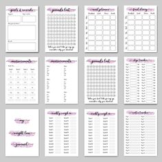 the printable planner stickers are set up on top of each other, with pink ink