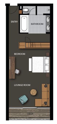 the floor plan for a studio apartment with one bed, two bath and an attached bathroom