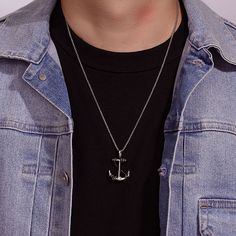 Anchor his faith with this nautical-inspired pendant that combines the shapes of an anchor and cross, both wrapped in rope. Antiqued to bring out detail, this stainless steel necklace has a timeless design that'll keep his look stylish and spiritual in one easy, everyday piece.Pendant Size: 25x35"Jewelry photos are enlarged to show detail.Features: Quick ShipJewelry Closure: Lobster ClaspLink Construction: SemisolidShape: CrossMetal Color: WhiteChain Length: 24 InchCare: Wipe CleanMetal: Stainl… Silver Anchor-shaped Metal Jewelry, Silver Anchor Necklace Nautical Style, Casual Stainless Steel Necklace As A Gift, Casual Stainless Steel Necklaces For Gifts, Casual Stainless Steel Necklaces As Gift, Casual Stainless Steel Necklace For Gifts, Casual Cross Jewelry For Gifts, Casual Cross Jewelry Gift, Stainless Steel Anchor Necklace For Gift