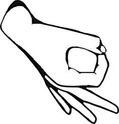 a black and white drawing of a hand holding something in it's right hand