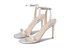 Stuart Weitzman Barelynude 100 Sandal - Women's Shoes : Silver : Stay tall and confident wearing the Stuart Weitzman Barelynude 100 Sandals. Leather upper. Leather lining and insole. Ankle strap design. Buckle strap closure. Slip-on style. Leather outsole. Made in Spain. Measurements: Heel Height: 4 in Weight: 7 oz Product measurements were taken using size 9, width B. Please note that measurements may vary by size. Fitted Wedge Heel Sandals With Heel Strap, Shoes Silver, Silver Shoes, Strap Design, Stuart Weitzman, Wedge Sandals, Women's Shoes, Ankle Strap, Womens Sandals