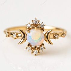 Fire Opal And CZ Diamond Ring, Moon Crescent Opal Ring, Unique Style 14k Rose Gold October Birthstone Jewelry, Bridal Delicate Jewelry Welcome to A1Jewells Experience stunning jewelry which compliments your style everyday, All the items in my shop are hand made items and are crafted by our Master Goldsmith in our workshop, We pay a lot of emphasis on the making of the ring and we always assure you that we will provide best quality products every time toy you, Detailed description of the product Faerie Jewelry, Sofia Zakia, Pink Wedding Rings, Future Planning, Fake Wedding, Secret Wedding, Opal Wedding Rings, Solid Gold Band, Opal Engagement