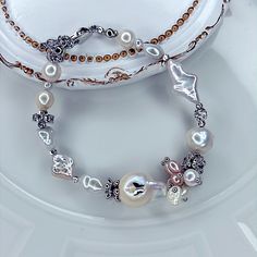 Stunning Freshwater Edison Flameball Baroque Pearl Clover Bracelet Adjustable Rhodium Plated Sb802fc Sparkly Bracelets, Beaded Bangles Bracelets, Crystal Anklet, Clover Bracelet, Message Bracelet, Vintage Sterling Silver Charms, Gold And Silver Bracelets, Vintage Charm Bracelet, Bead Bangles