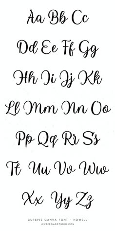 the upper and lower case of an english cursive alphabet, in black ink