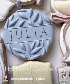 cookies decorated with the name julia on them