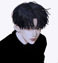 an anime character with black hair wearing a black shirt