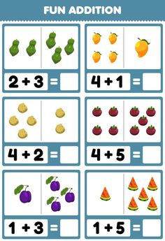 an addition game with fruits and vegetables