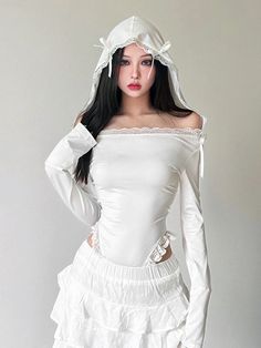 𝔇𝔢𝔱𝔞𝔦𝔩𝔰: Style: Egirl, Kawaii, Dollcore,Coquette Material: Lace In a pristine white shade, this shirt exudes purity and grace. The off-shoulder style enhances your femininity, while the delicate ribbon detail showcases your unique personality. Made with premium material, perfect for spring & summer Free Shipping with over 80 $ purchase! We ship worldwide!! SIZE CHEST SLEEVE WAIST LENGTHS 31 in 23 in 26 in 29 inM 33 in 23 in 27 in 30 inL 34 in 24 in 29 in 30 inItem measured by hands may ha White Feminine Off-shoulder Tops, Feminine White Off-shoulder Tops, White Fitted Off-shoulder Top For Spring, Feminine White Fitted Off-shoulder Top, Feminine Fitted White Off-shoulder Top, Fitted White Off-shoulder Top, Fishnet Stockings, Off Shoulder Fashion, Pajama Party