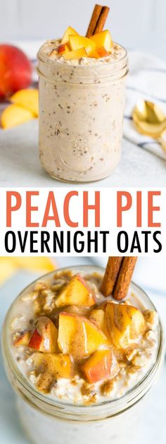 peach pie overnight oats in a glass bowl