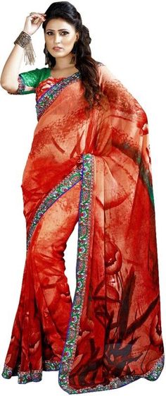 Khoobee Presents Red,Multi Color Printed Georgette Saree With Unstitched Bhagalpuri Blouse Piece. Having Absolute Great Designs. Charming Color Combination Makes It More Able. Ideal For Parties And Festivals. #dreamdestination #europebrighten #mascara Red Sarees, Red Saree