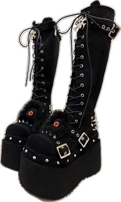 Black Emo Boots For Party, Gothic Boots For Halloween Party, Edgy High-top Platform Boots For Party, Edgy Platform Boots For Party, Punk Style Platform Boots With Closed Toe, Rocker Style Platform Boots For Party, Rocker Style Leather Platform Boots For Party, Emo Black Boots For Party, Emo Boots For Halloween Party