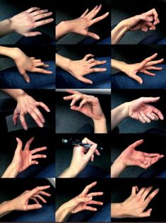 multiple images of hands doing different things with the words character drawing above them and below it