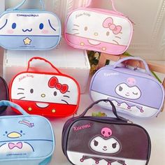 Sanrios Kuromi Hello Kitty Makeup / Travel Waterproof Small Bag Kuromi In Black Or Purple Hello Kitty In Red Or Pink Top Handle Pu Leather Lined 12 * 19 * 6 Cm Kawaii Multicolor Bags With Cute Design, Playful Hello Kitty School Bag, Playful Multicolor Cosmetic Bag For School, Playful Multicolor Cosmetic Bag, Kawaii Multicolor Rectangular Bag, Multicolor Cartoon Style Bag For Everyday Use, Playful Hello Kitty Travel Bag, Fun School Bags With Zipper Pouch, Playful Purple School Bag