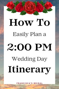 From getting dressed to saying “I Do” under the warm afternoon sunlight, I have got you covered with a 2pm wedding itinerary timeline that will help you to easily plan how you want each hour of your wedding day to go!! | Wedding planning checklist | Wedding planning timeline | Wedding planning tips | Wedding timeline | Planning a wedding | Wedding planner checklist | Wedding timeline checklist | Wedding itinerary | Wedding itinerary ideas | 2pm wedding itinerary | Wedding day itinerary |