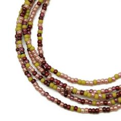 Green Plum Pink Seed Bead Necklace-Single Strand – Kathy Bankston #seedbeadjewelry #seedbeadnecklace #bohostyle #bohojewelry #beadedjewelry Necklaces Dainty, Green Plum, Beaded Jewelry Necklaces, Floating Necklace, Diy Jewelry Necklace, Layering Necklaces, Beaded Necklace Diy, Jewelry Making Necklace, Handmade Beaded Necklaces