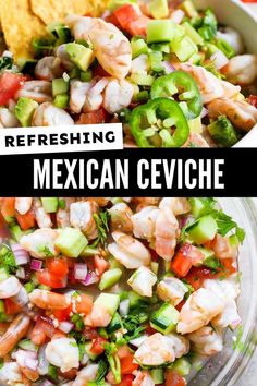 mexican ceviche with shrimp, avocado and cilantro in a bowl