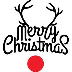 merry christmas lettering with reindeer antlers and a red dot on the bottom right corner