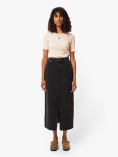 Affordable Black Denim Skirt, Cheap High-rise Black Denim Skirt, Cheap High Rise Black Denim Skirt, Cheap Black High Rise Denim Skirt, Black Jean Skirt Outfit, Jean Skirt Outfit, Black Denim Skirt Outfit, Denim Skirt Black, Fitted Denim Skirt