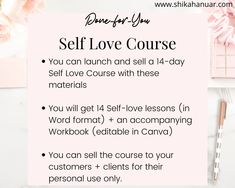 ⚡️ Attention life coaches who want to launch + sell a Self-love Course by this weekend!⚡️ If you hate sitting down and spending weeks creating an online course, this is for you. This 100% done-for-you 14 Day Self Love Course comes with a beautiful done-for-you accompanying Self Love Workbook. All you have to do is cut and paste the course material onto Teachable, Thinkific or other platforms. Upload the Self Love workbook as well and you are all set to sell! You can add your logo to it, edit, or Self Love Coaching, Self Love Coach, Life Coach Tools, Self Love Coaching Tools, Spiritual Life Coaching Tools, Life Coaching Session Template, Mindset Coaching Questions, Self Love Workbook, Course Template