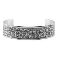 ApplesofGold.com - Victorian-Style Vintage Floral Cuff Bangle Bracelet in Sterling Silver, $185!  One of our most beautiful sterling silver vintage-style handmade cuff bangle bracelets from our entire collection. This particular piece is crafted from an original 1800s jewelry making hub and tools that we discovered. Although the pieces are not specifically dated, based on the design and antique-wear of each piece, our designers have determined this to be from around the Victorian-era. 1800s Jewelry, Antique Style Jewelry, Silver Bracelet Designs, Jewelry Market, Silver Cuff Bangle, Floral Cuff, Vintage Jewelry Art, Cuff Bangle Bracelet, Authentic Jewelry