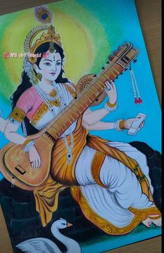 a painting of a woman playing the guitar